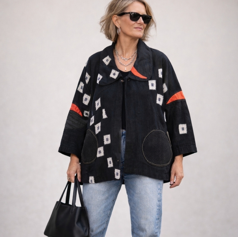 Bets by Canvasbacks Jacket Cotton Linen Sz S Artsy Patchwork Jacket Art To Wear